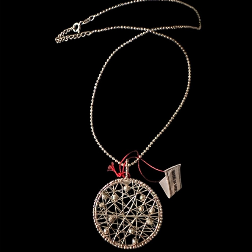 Vintage Sterling Silver Necklace Cage Woven Wire Wrapped Pendant Lightweight